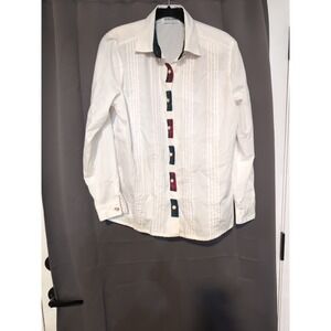 Alfred Dunner White Button Down, Women's Size 10 Shirt,  Long Sleeve, Plaid Trim